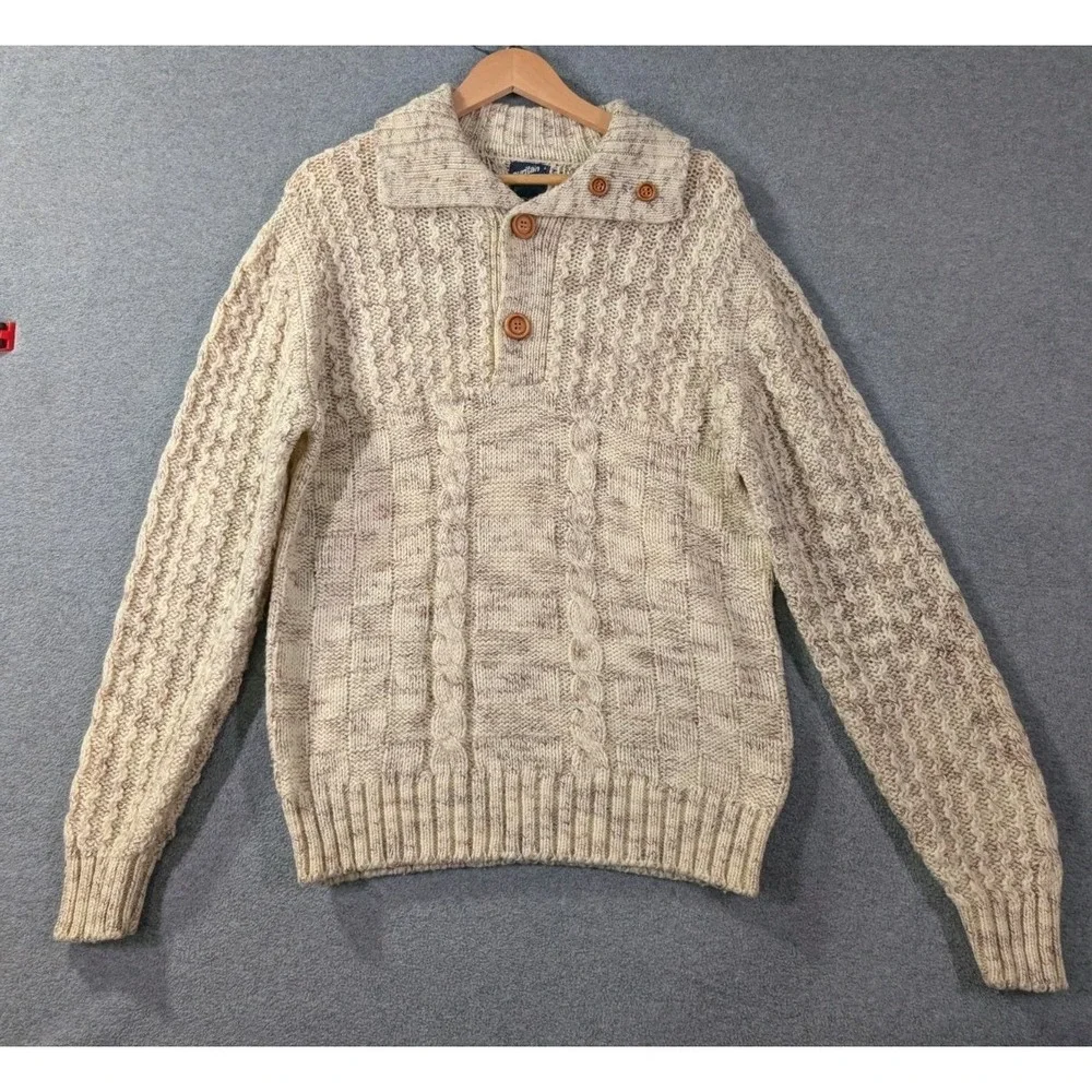 VTG Puritan Great Outdoors Cable Knit Shawl Collar Sweater Mens L Light Academia